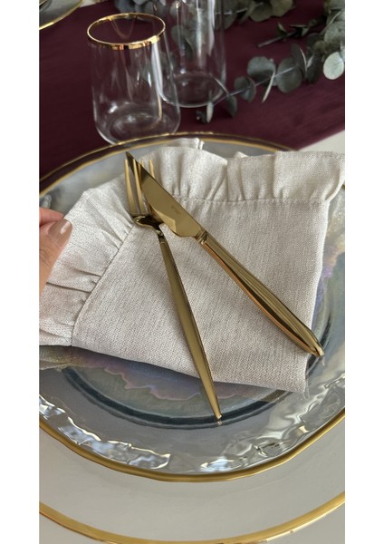 6 Adet Fırfırlı Gold Simli Ekru Peçete Özel Tasarım Peçete fırsatları