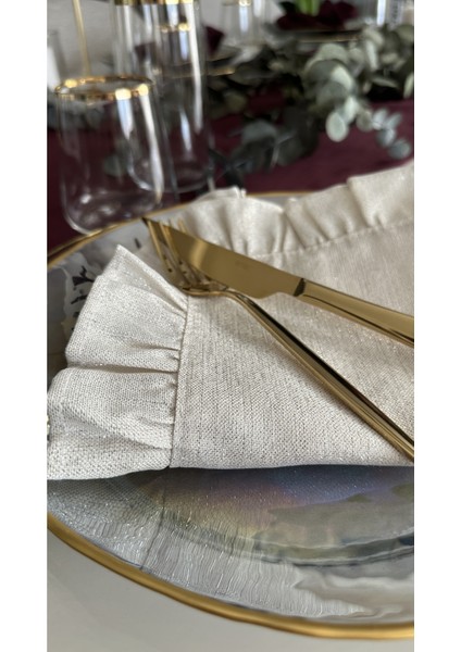 6 Adet Fırfırlı Gold Simli Ekru Peçete Özel Tasarım Peçete indirimleri