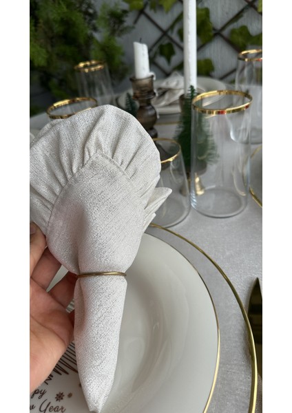 6 Adet Fırfırlı Gold Simli Ekru Peçete Özel Tasarım Peçete