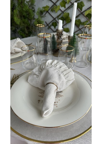 6 Adet Fırfırlı Gold Simli Ekru Peçete Özel Tasarım Peçete