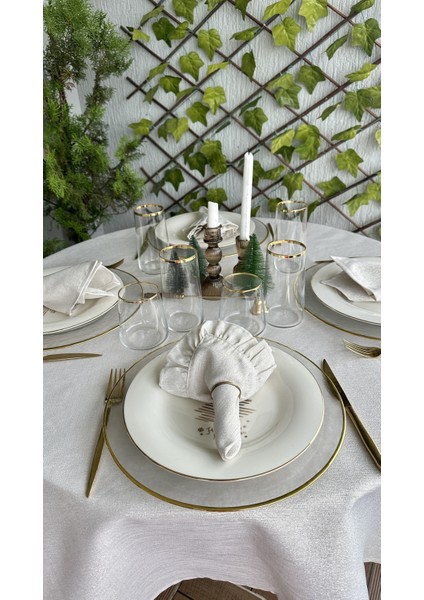 6 Adet Fırfırlı Gold Simli Ekru Peçete Özel Tasarım Peçete