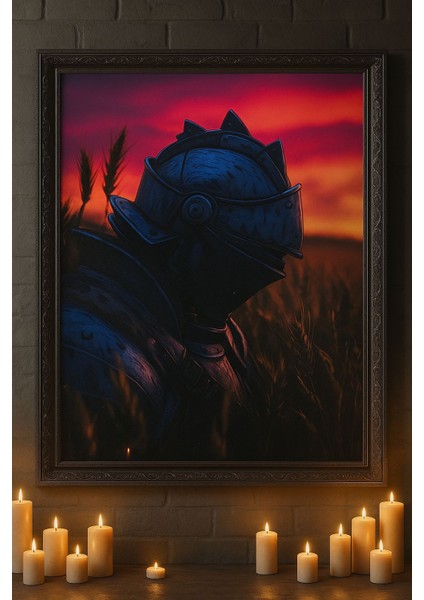 Gün Batımında Şövalye – Epik Fantastik Duvar Tablosu (Çerçeveli)