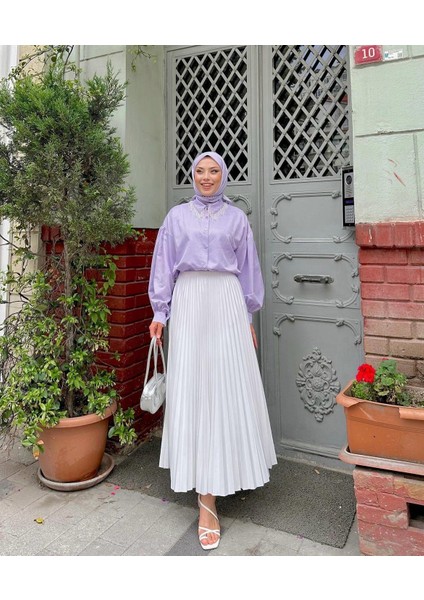 Luxefit Deri Görünümlü Lastikli Piliseli Etek (90 cm)