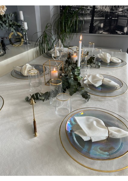 6 Adet Keten Dokulu Sedefli Simli Beyaz Kumaş Peçete fiyatları