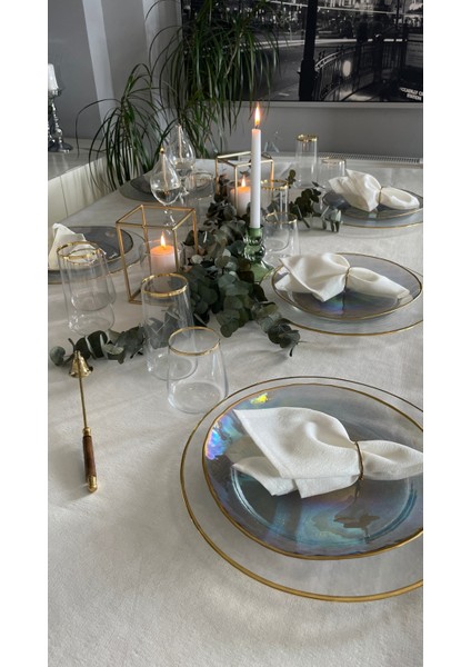 6 Adet Keten Dokulu Sedefli Simli Beyaz Kumaş Peçete modelleri