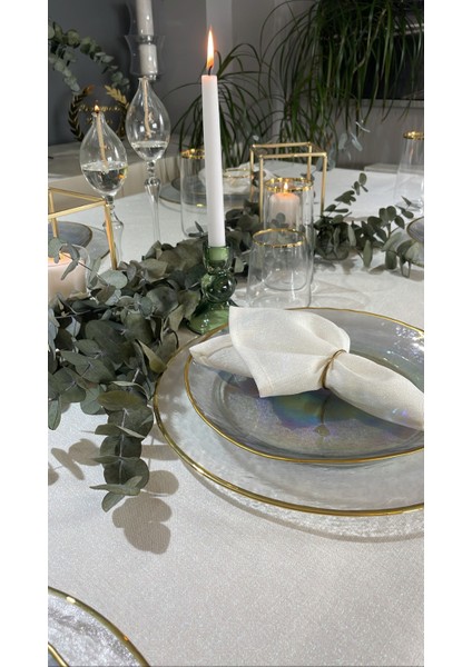 6 Adet Keten Dokulu Sedefli Simli Beyaz Kumaş Peçete fırsatları