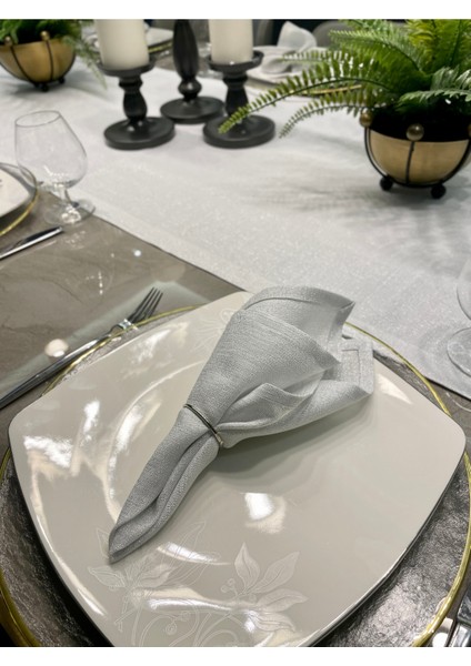 Keten Dokulu Gümüş Simli Beyaz Uzun Runner (Peçete Dahil Değil ) fiyatları