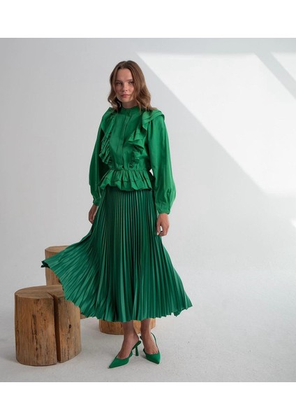 Luxefit Deri Görünümlü Lastikli Piliseli Etek (90 cm)