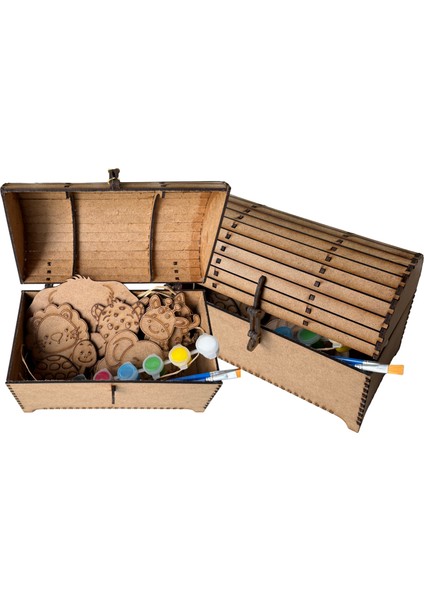 Ahşap Sandık 10 Yeryüzü Hayvanı Figürü Boyama Seti | Çocuk & Aile Aktivite, Eğitici Hobi Kutusu