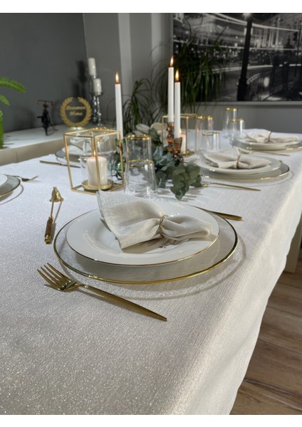 Keten Dokulu Gold Simli Ekru Masa Örtüsü (Peçete Dahil Değil ) fırsatları
