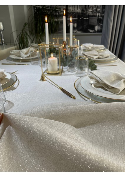 Keten Dokulu Gold Simli Ekru Masa Örtüsü (Peçete Dahil Değil ) indirimleri