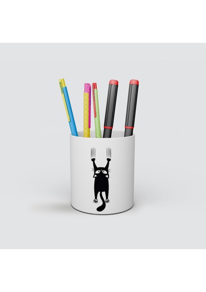 Kedi Baskılı Kalemlik / Kalemlik / Masa Üstü Kalemlik