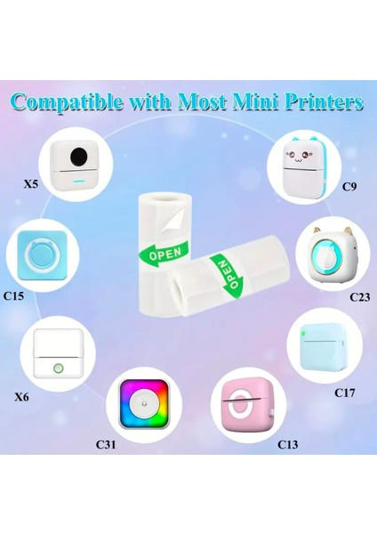 10 Adet Mini Yazıcı Rulosu Yapışkanlı Sticker 57X25 mm modelleri