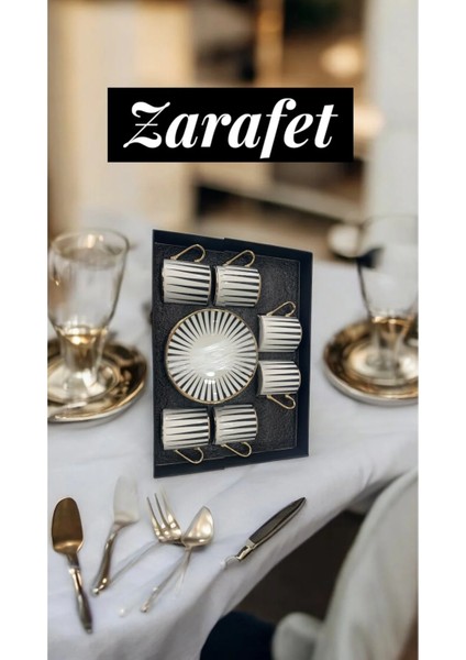 Modern Çizgilerle Şıklık: 6’lı Altın Detaylı Kahve Fincanı Takımı