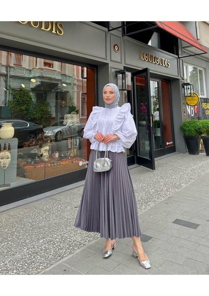 Luxefit Deri Görünümlü Lastikli Piliseli Etek (90 cm)