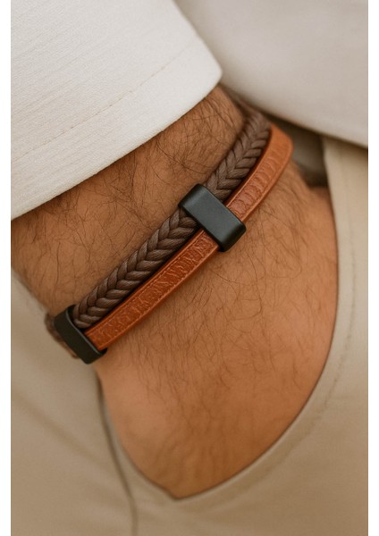 Erkek Deri Bileklik Kahverengi Renk Klasik Bileklik