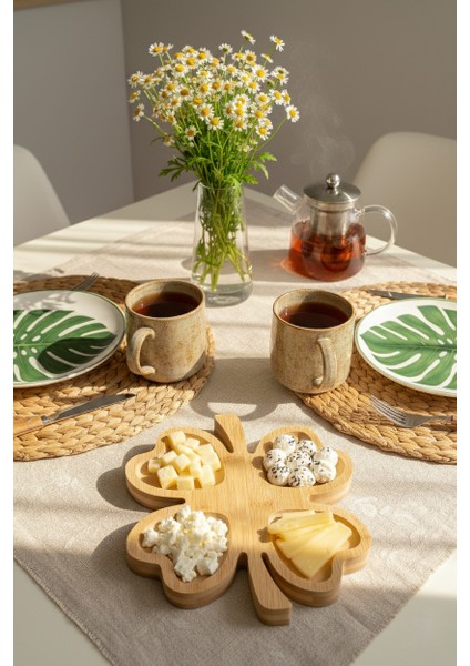 4 Yapraklı Yonca Şeklinde Bambu Sunumluk