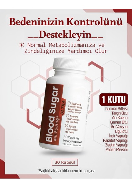 Gurmar,tarçın,acıyavşan,yaban Mersini Ekstratı Içeren Takviye Edici Gıda 1 Kutu 30 Bitkisel Kapsül