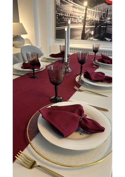 6’lı Keten Dokulu Şarabi Bordo Kumaş Peçete