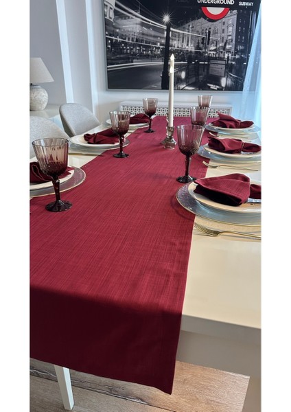 Keten Dokulu Şarabi Bordo Runner (Peçetesiz) modelleri