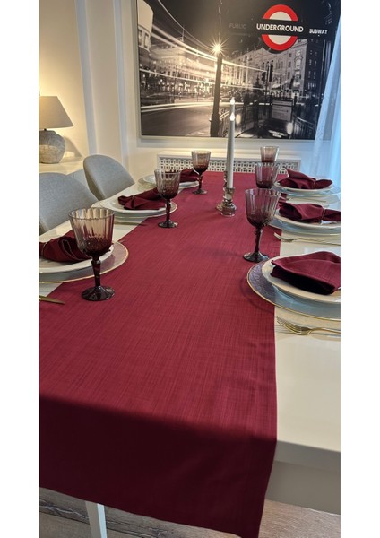 Keten Dokulu Şarabi Bordo Runner (Peçetesiz) fırsatları