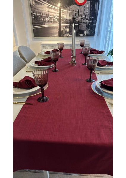 Keten Dokulu Şarabi Bordo Runner (Peçetesiz) indirimleri