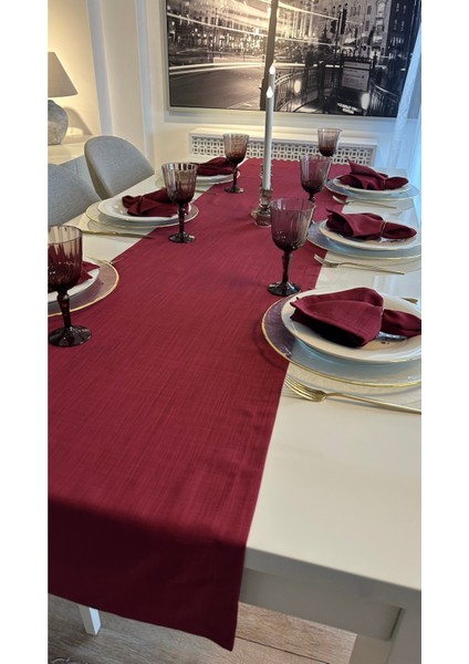 Keten Dokulu Şarabi Bordo Runner (Peçetesiz)