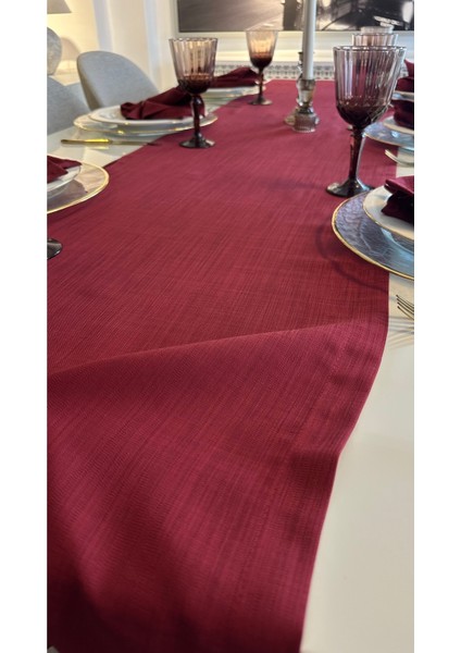 Keten Dokulu Şarabi Bordo Runner (Peçetesiz)