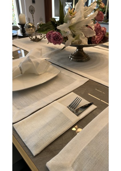 Keten Dokulu Sedefli Simli Beyaz Kaşıklık 6 Adet 10 x 24 cm fiyatları