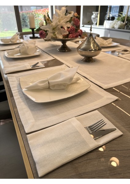 Keten Dokulu Sedefli Simli Beyaz Kaşıklık 6 Adet 10 x 24 cm modelleri