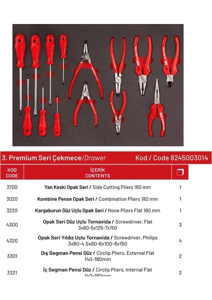 İzeltaş Premium 7 Çekmeceli Takım Dolabı – 243 Parça Full Dolu Takım Arabası