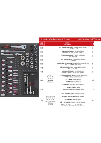 İzeltaş Premium 7 Çekmeceli Takım Dolabı – 243 Parça Full Dolu Takım Arabası