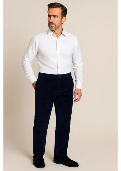 Rahat Kesim Kışlık Içi Polarlı Açık Lacivert Erkek Kadife Baba Pantolon