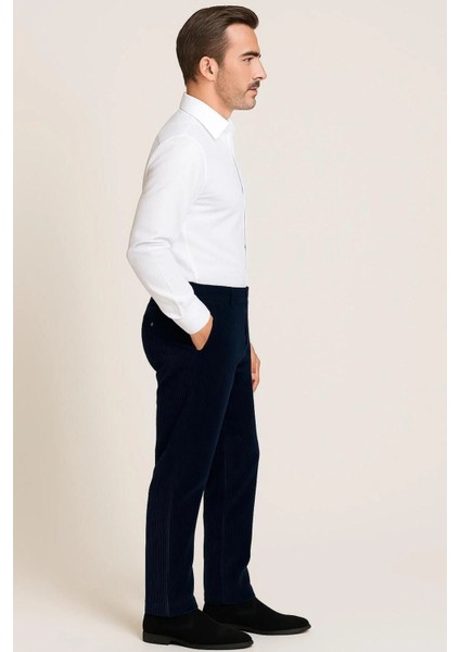 Rahat Kesim Kışlık Içi Polarlı Açık Lacivert Erkek Kadife Baba Pantolon fiyatları