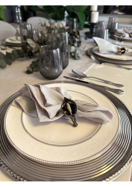 Keten Dokulu Sedefli Simli Koyu Gri Füme Runner (Peçete Dahil Değil) fiyatları