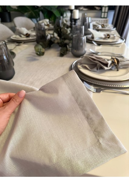 Keten Dokulu Sedefli Simli Koyu Gri Füme Runner (Peçete Dahil Değil) fırsatları