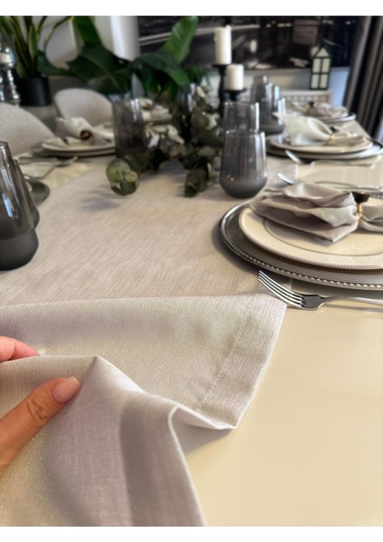 Keten Dokulu Sedefli Simli Koyu Gri Füme Runner (Peçete Dahil Değil) indirimleri