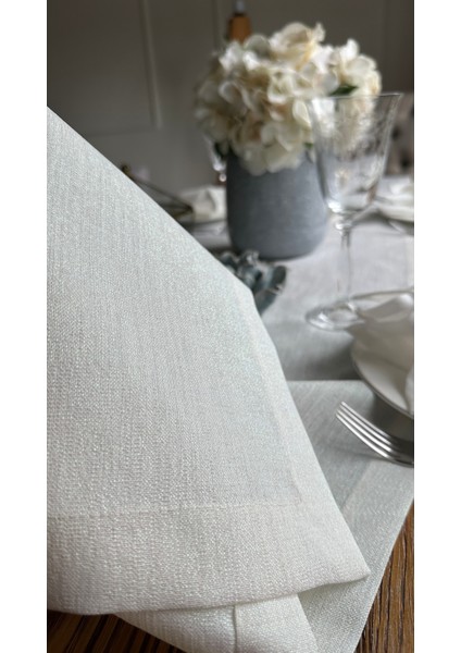 Keten Dokulu Sedefli Simli Beyaz Uzun Runner (Peçete Dahil Değil ) fiyatları