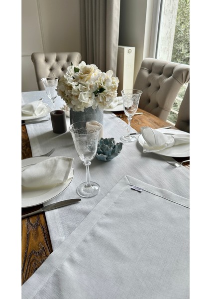 Keten Dokulu Sedefli Simli Beyaz Uzun Runner (Peçete Dahil Değil ) modelleri