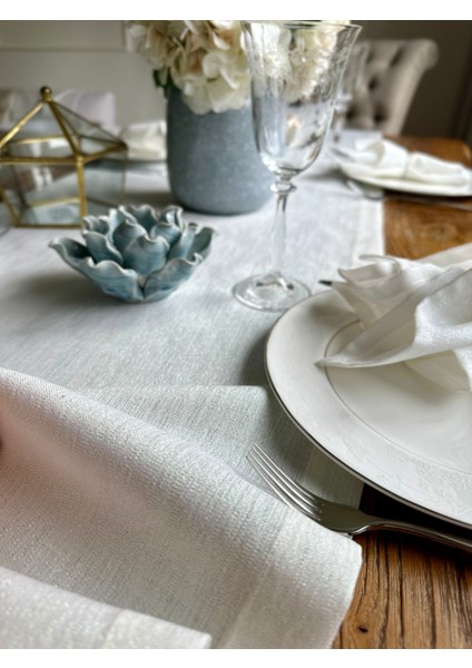 Keten Dokulu Sedefli Simli Beyaz Uzun Runner (Peçete Dahil Değil ) fırsatları