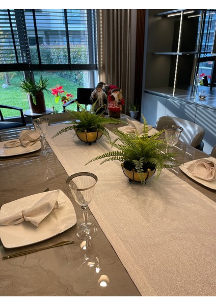 Gold Simli Ekru Uzun Runner Gold Simli Masa Örtüsü (Peçete Dahil Değil ) fiyatları