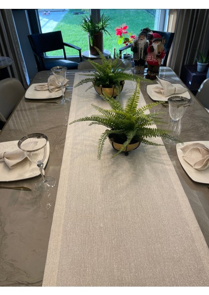 Gold Simli Ekru Uzun Runner Gold Simli Masa Örtüsü (Peçete Dahil Değil ) indirimleri
