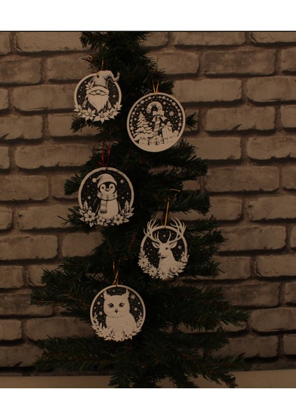 Noel Temalı 5’li Asmalı Ağaç Süsü Seti 🎄 – Baykuş, Penguen, Geyik ve Tatil Figürleri