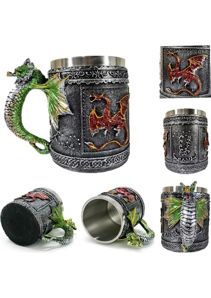 Premium Paslanmaz Çelik Iç Hazneli Ejderha Viking Görünümlü Kupası – Kupa Tasarım 450ML modelleri