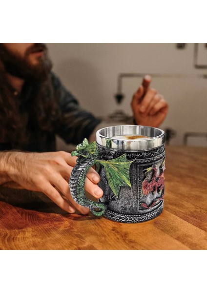 Premium Paslanmaz Çelik Iç Hazneli Ejderha Viking Görünümlü Kupası – Kupa Tasarım 450ML
