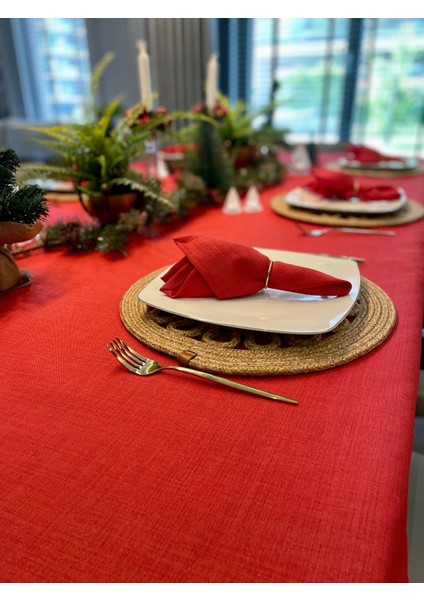 6 Adet Keten Dokulu Simli Kırmızı Peçete Kumaş Peçete modelleri