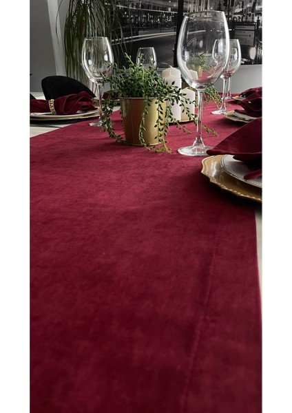 Kadife Dokulu Dertsiz Uzun Bordo Runner (Peçete Dahil Değil ) fiyatları
