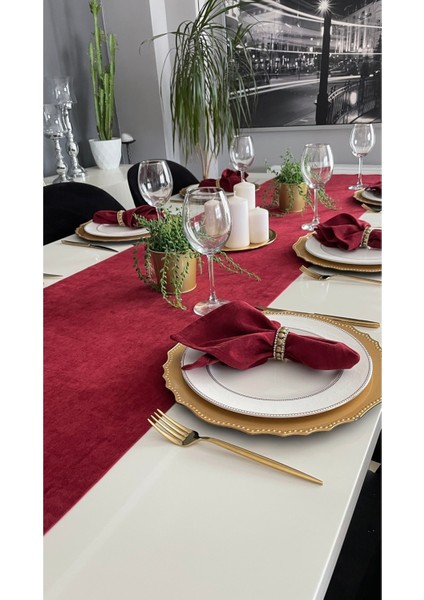 Kadife Dokulu Dertsiz Uzun Bordo Runner (Peçete Dahil Değil ) modelleri