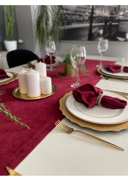 Kadife Dokulu Dertsiz Uzun Bordo Runner (Peçete Dahil Değil ) fırsatları