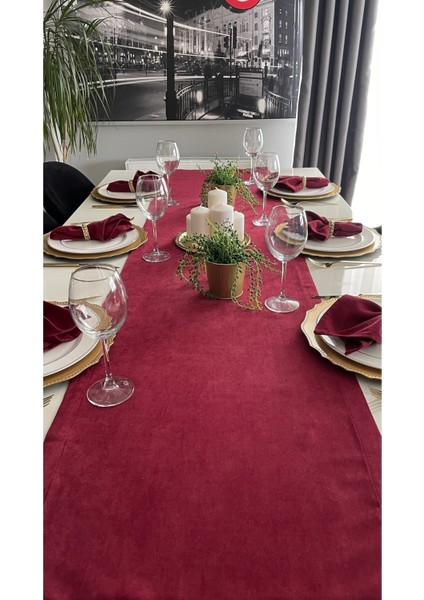 Kadife Dokulu Dertsiz Uzun Bordo Runner (Peçete Dahil Değil ) indirimleri